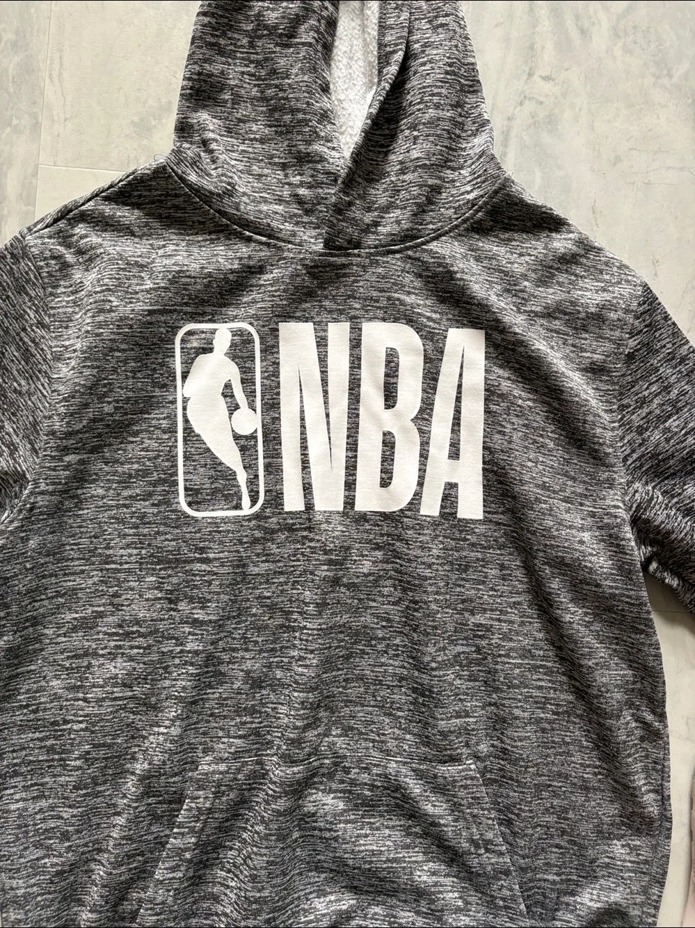 NBA Gray Heather Pullover Hoodie white NBA logo front long sleeve front pocket